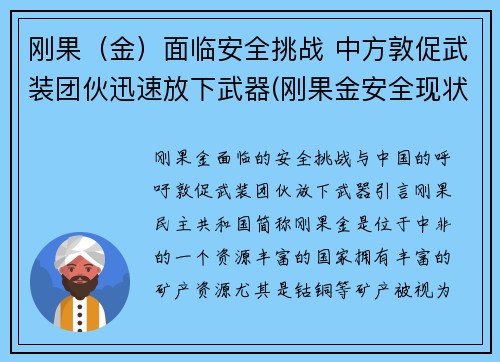 刚果（金）面临安全挑战 中方敦促武装团伙迅速放下武器(刚果金安全现状)