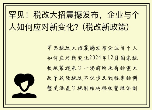 罕见！税改大招震撼发布，企业与个人如何应对新变化？(税改新政策)