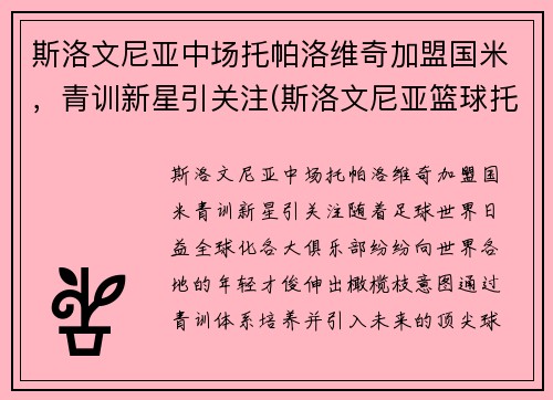 斯洛文尼亚中场托帕洛维奇加盟国米，青训新星引关注(斯洛文尼亚篮球托比)